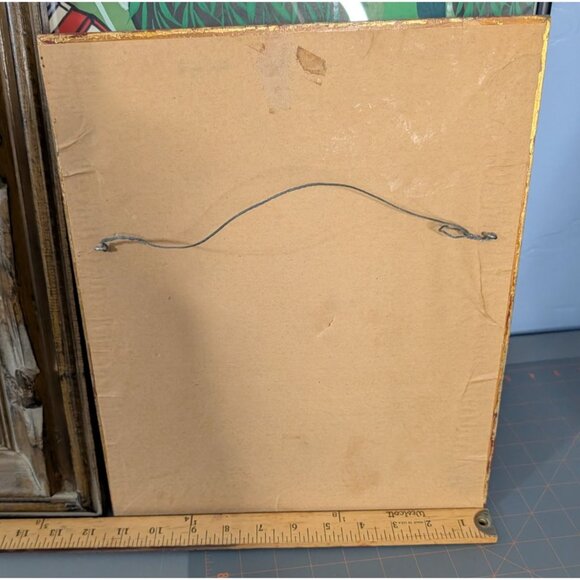 Signed "Chabela" Oil Painting on Board Woman Child Colorful Bag Ornate Frame - Picture 2 of 11